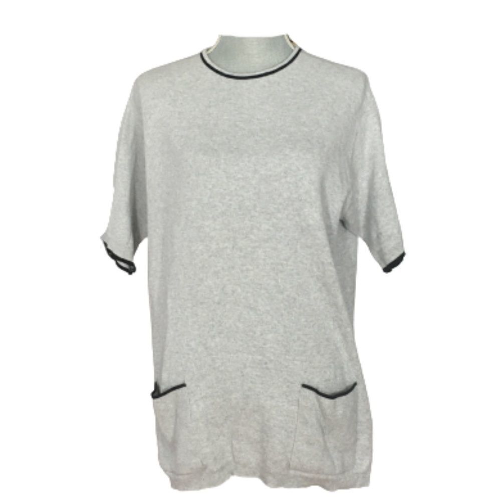 Joan Vass Short Sleeve Grey and Black Trim Sweater Size 12